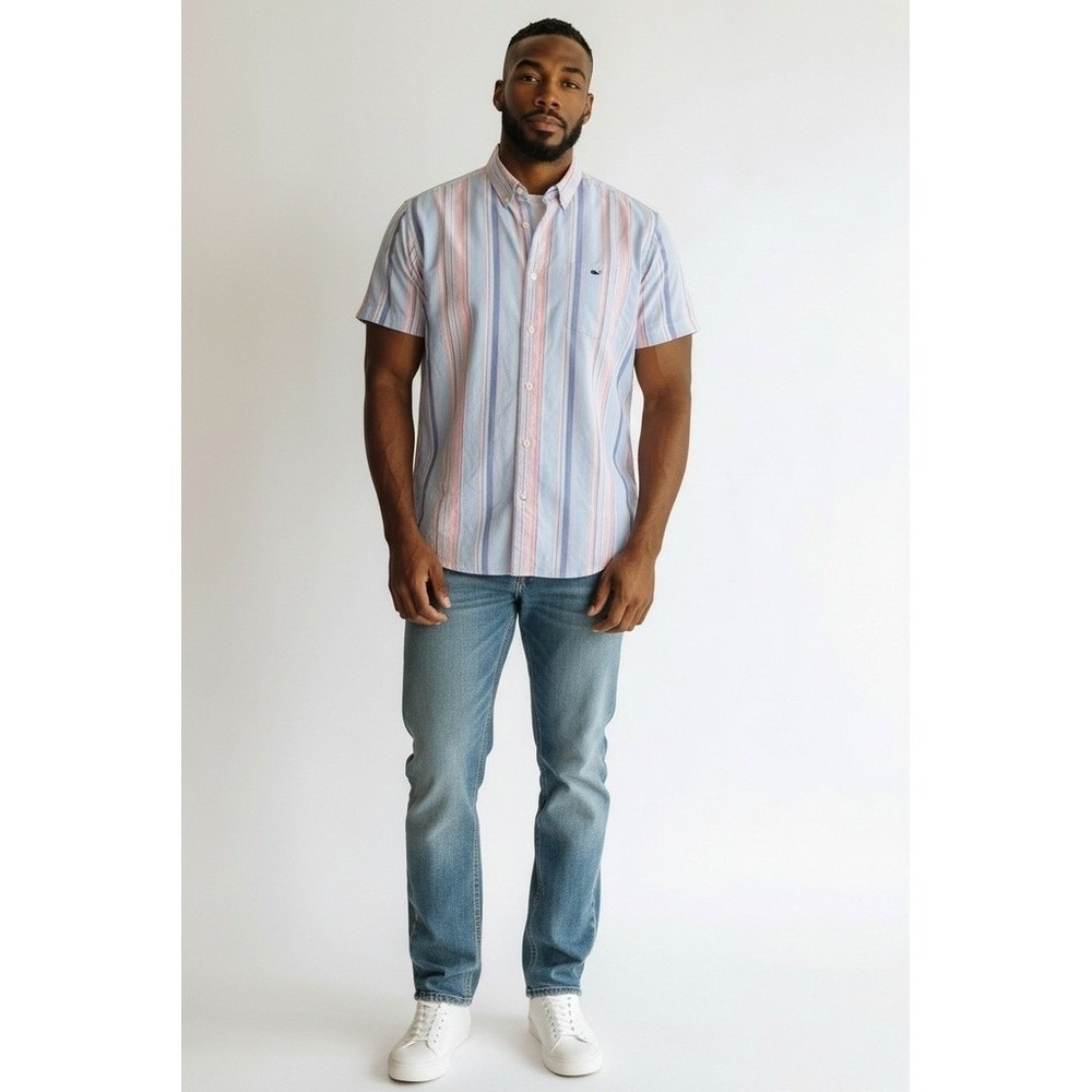 Vineyard Vines Button-Up Shirt Men's XL Blue Pastel Striped Short Sleeve preppy